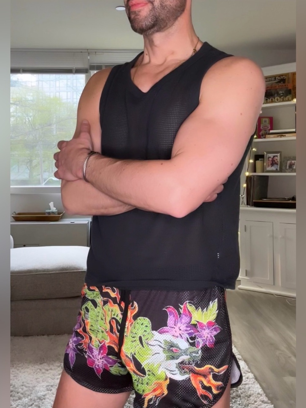 Skull & Bones | Hand Painted Mesh Shorts in Black (Medium)